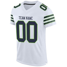 Load image into Gallery viewer, Custom White Navy-Neon Green Mesh Authentic Football Jersey
