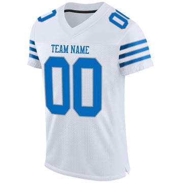 Custom White Panther Blue-Light Gray Mesh Authentic Football Jersey