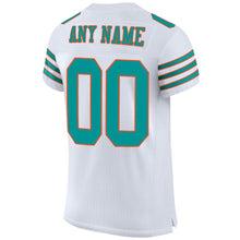 Load image into Gallery viewer, Custom White Aqua-Orange Mesh Authentic Football Jersey
