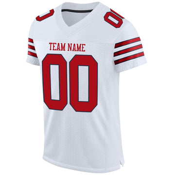 Custom White Red-Navy Mesh Authentic Football Jersey