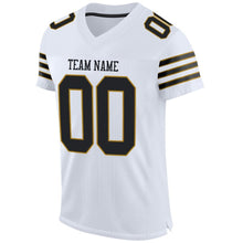 Laden Sie das Bild in den Galerie-Viewer, Custom White Black-Old Gold Mesh Authentic Football Jersey
