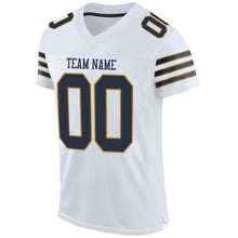 Load image into Gallery viewer, Custom White Navy-Old Gold Mesh Authentic Football Jersey
