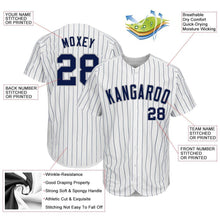 Load image into Gallery viewer, Custom White Navy Pinstripe Navy-Gray Authentic Baseball Jersey
