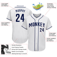 Load image into Gallery viewer, Custom White Navy Authentic Baseball Jersey
