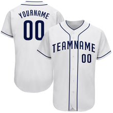 Load image into Gallery viewer, Custom White Navy Authentic Baseball Jersey
