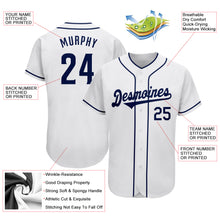 Load image into Gallery viewer, Custom White Navy Authentic Baseball Jersey
