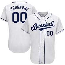 Load image into Gallery viewer, Custom White Navy Authentic Baseball Jersey
