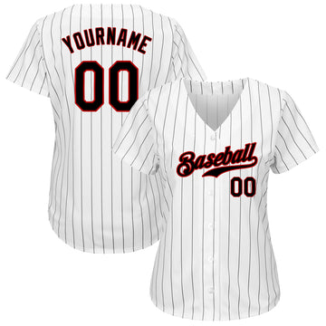 Custom White Black Pinstripe Black-Red Authentic Baseball Jersey