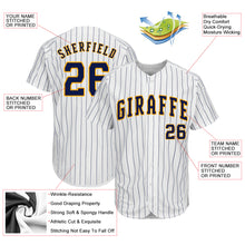 Load image into Gallery viewer, Custom White Navy Pinstripe Navy-Gold Authentic Baseball Jersey
