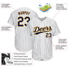 Load image into Gallery viewer, Custom White Navy Pinstripe Navy-Gold Authentic Baseball Jersey

