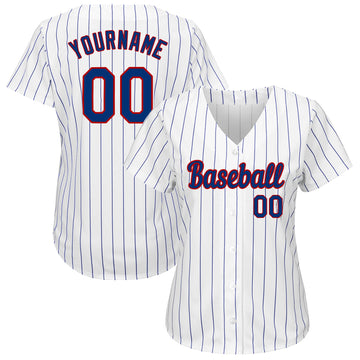 Custom White Royal Pinstripe Royal-Red Authentic Baseball Jersey