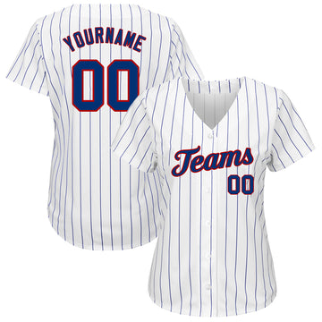 Custom White Royal Pinstripe Royal-Red Authentic Baseball Jersey