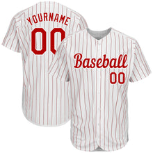 Load image into Gallery viewer, Custom White Red Pinstripe Red-White Authentic Baseball Jersey
