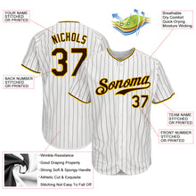 Laden Sie das Bild in den Galerie-Viewer, Custom White Brown Pinstripe Brown-Gold Authentic Baseball Jersey
