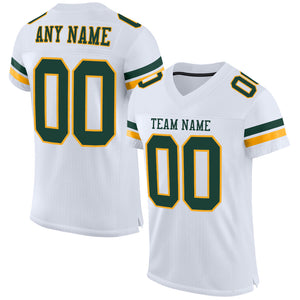 Custom White Green-Gold Mesh Authentic Football Jersey