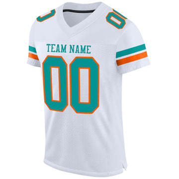 Custom White Aqua-Orange Mesh Authentic Football Jersey