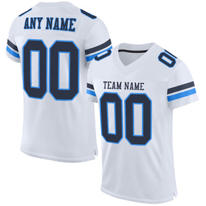 Custom White Navy-Powder Blue Mesh Authentic Football Jersey