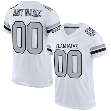 Custom White Silver-Black Mesh Authentic Football Jersey