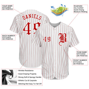 Custom White Red Pinstripe Red-White Authentic Baseball Jersey