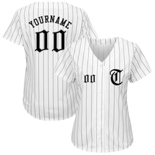 Load image into Gallery viewer, Custom White Black Pinstripe Black-Gray Authentic Baseball Jersey
