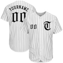 Load image into Gallery viewer, Custom White Black Pinstripe Black-Gray Authentic Baseball Jersey
