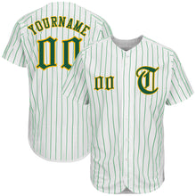 Load image into Gallery viewer, Custom White Kelly Green Pinstripe Kelly Green-Gold Authentic Baseball Jersey
