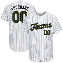 Load image into Gallery viewer, Custom White Royal Pinstripe Olive-Black Authentic Memorial Day Baseball Jersey
