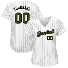 Load image into Gallery viewer, Custom White Black Pinstripe Olive-Black Authentic Memorial Day Baseball Jersey
