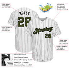 Load image into Gallery viewer, Custom White Black Pinstripe Olive-Black Authentic Memorial Day Baseball Jersey
