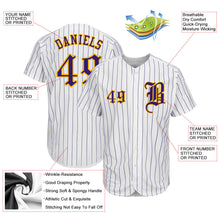 Load image into Gallery viewer, Custom White Purple Pinstripe Purple-Gold Authentic Baseball Jersey
