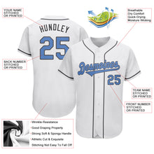 Load image into Gallery viewer, Custom White Light Blue-Steel Gray Authentic Father&#39;s Day Baseball Jersey
