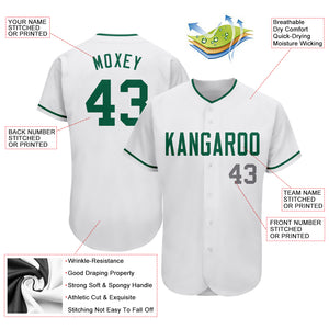 Custom White Kelly Green-Gray Authentic Baseball Jersey