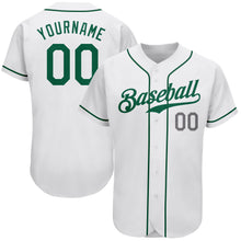 Load image into Gallery viewer, Custom White Kelly Green-Light Gray Authentic Baseball Jersey
