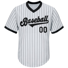 Laden Sie das Bild in den Galerie-Viewer, Custom White Black Pinstripe Black-Gray Authentic Throwback Rib-Knit Baseball Jersey Shirt
