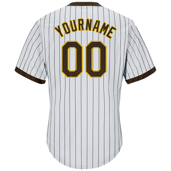 Sale Build Gold Baseball Authentic White Brown Strip Throwback Shirt Brown  – CustomJerseysPro