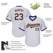Laden Sie das Bild in den Galerie-Viewer, Custom White Purple Pinstripe Purple-Gold Authentic Throwback Rib-Knit Baseball Jersey Shirt
