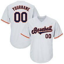 Laden Sie das Bild in den Galerie-Viewer, Custom White Navy-Orange Authentic Throwback Rib-Knit Baseball Jersey Shirt
