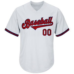 Custom White Red-Navy Authentic Throwback Rib-Knit Baseball Jersey Shirt