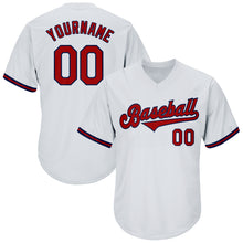 Load image into Gallery viewer, Custom White Red-Navy Authentic Throwback Rib-Knit Baseball Jersey Shirt
