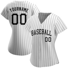 Load image into Gallery viewer, Custom White Black Pinstripe Black-Gray Authentic Baseball Jersey
