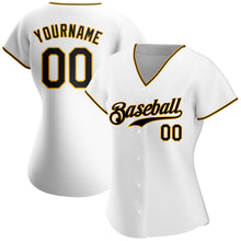 Load image into Gallery viewer, Custom White Black-Gold Authentic Baseball Jersey
