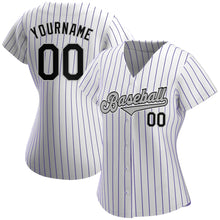 Load image into Gallery viewer, Custom White Purple Pinstripe Black-Gray Authentic Baseball Jersey
