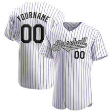 Load image into Gallery viewer, Custom White Purple Pinstripe Black-Gray Authentic Baseball Jersey
