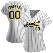 Загрузить изображение в средство просмотра галереи, Custom White Navy Pinstripe Navy-Gold Authentic Baseball Jersey
