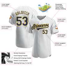 Load image into Gallery viewer, Custom White Navy Pinstripe Navy-Gold Authentic Baseball Jersey
