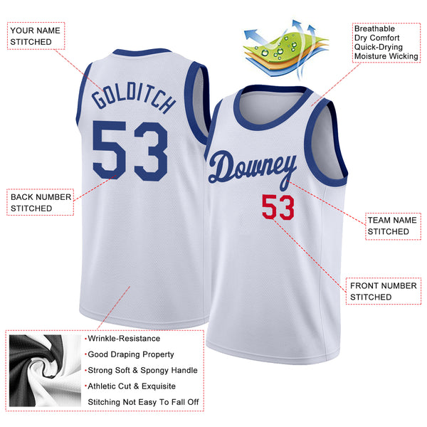 Sale Build Red Basketball Royal Rib-Knit Jersey White – CustomJerseysPro