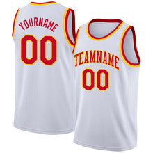 Load image into Gallery viewer, Custom White Red-Gold Round Neck Rib-Knit Basketball Jersey
