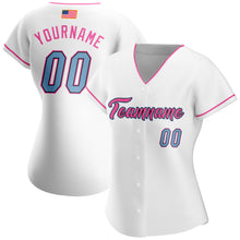 Laden Sie das Bild in den Galerie-Viewer, Custom White Light Blue-Pink Authentic American Flag Fashion Baseball Jersey
