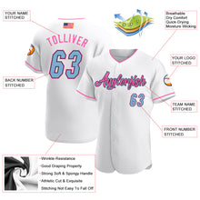 Laden Sie das Bild in den Galerie-Viewer, Custom White Light Blue-Pink Authentic American Flag Fashion Baseball Jersey
