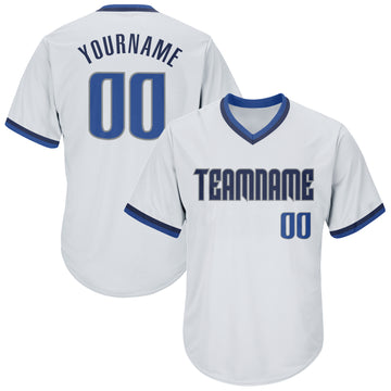 Custom White Blue-Navy Authentic Throwback Rib-Knit Baseball Jersey Shirt